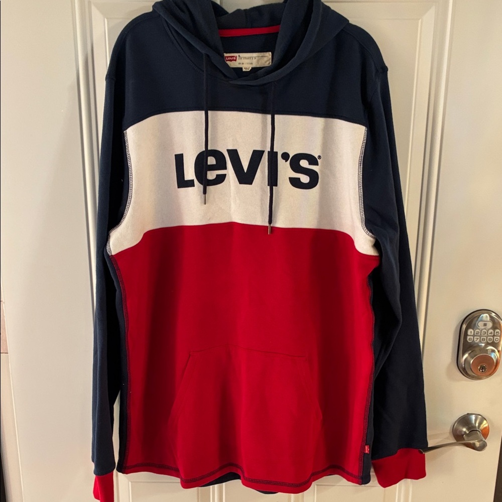 Levi's Men's Navy, White & Red Colorblock Pullover Hoodie